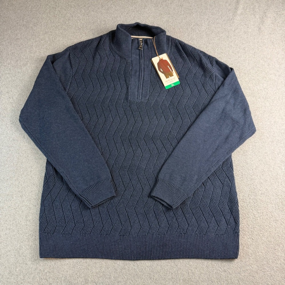 Weatherproof Vintage Mens XL Dark Denim Blue Cotton Quarter Zip Textured Sweater